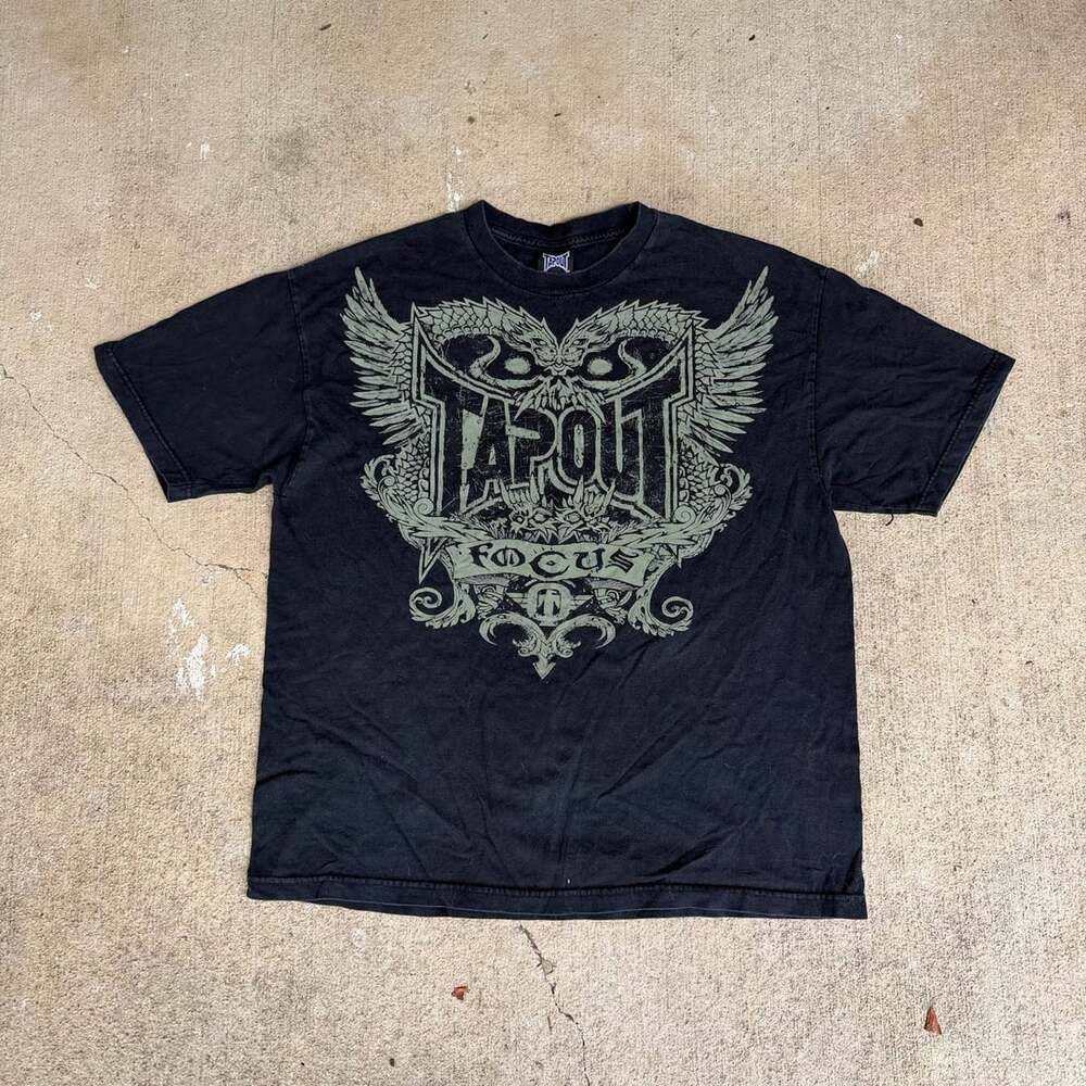 Vintage Y2K Tapout Focus Dragon Skull Graphic T-Shirt Black Men's XL